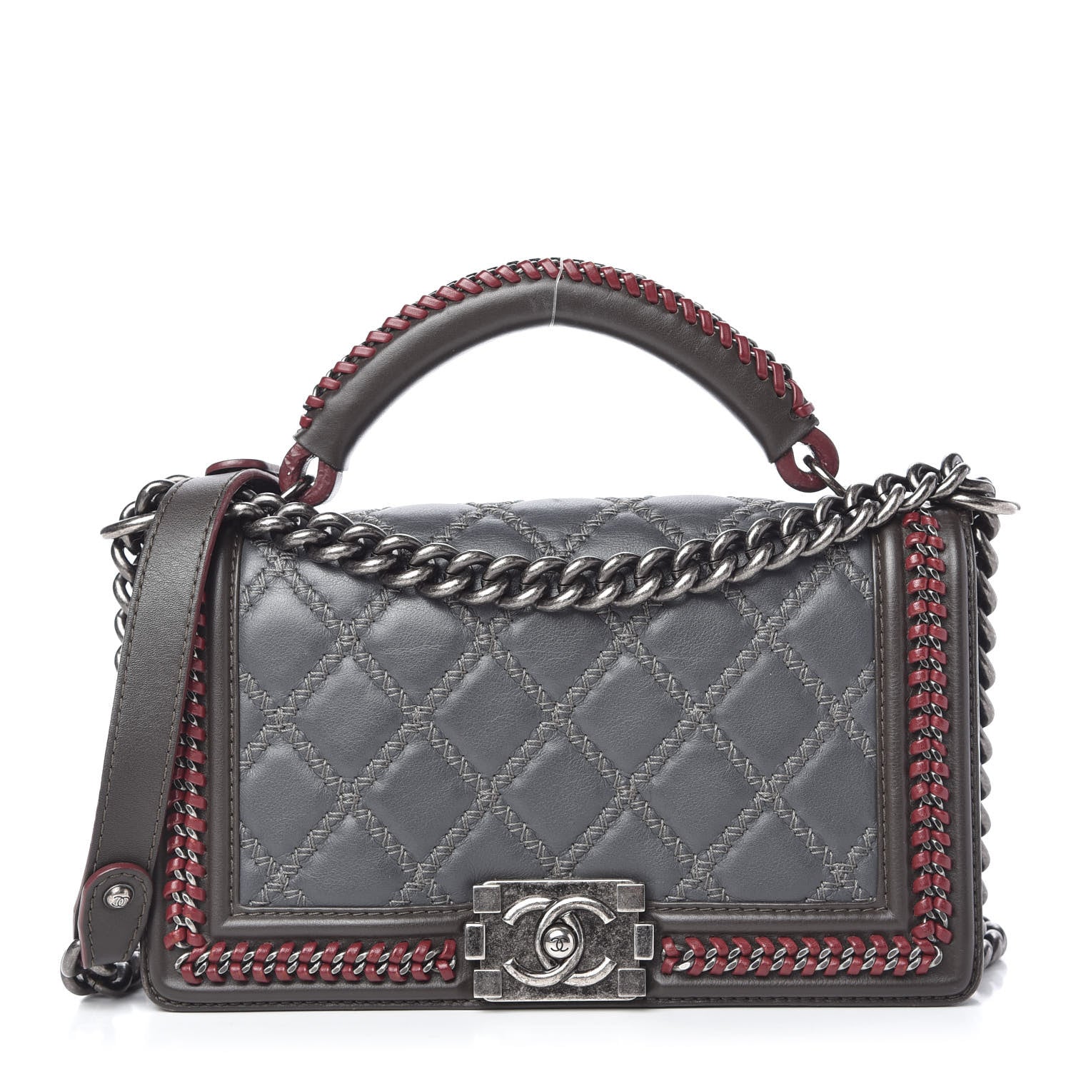 Chanel Calfskin Quilted Medium Boy Top Handle Flap Grey 1 of 10