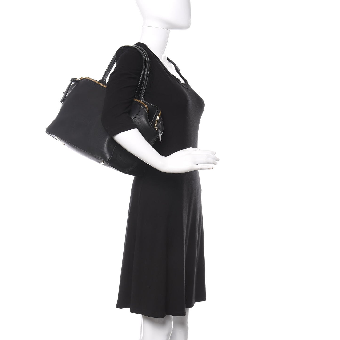 Calfskin Triple Zip Tote Black