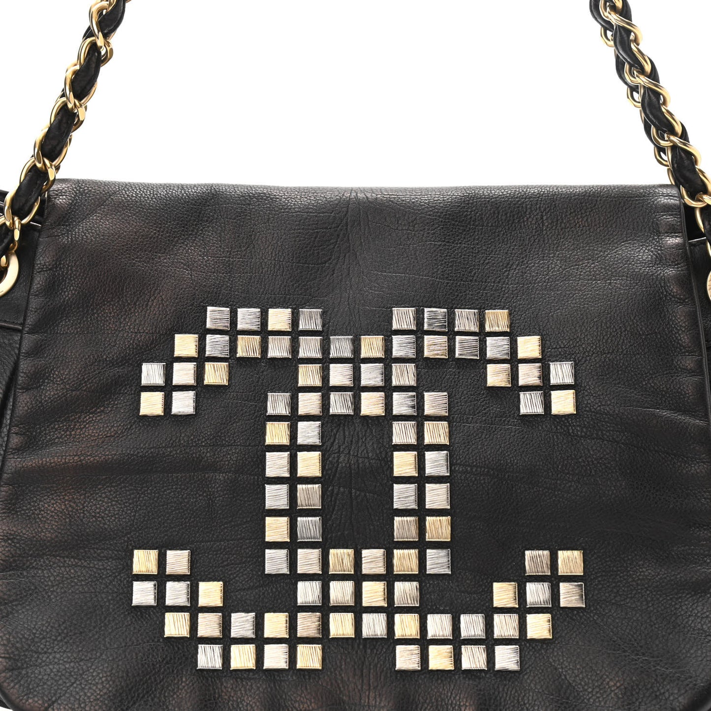 Grained Calfskin Metal Mosaic Flap Black
