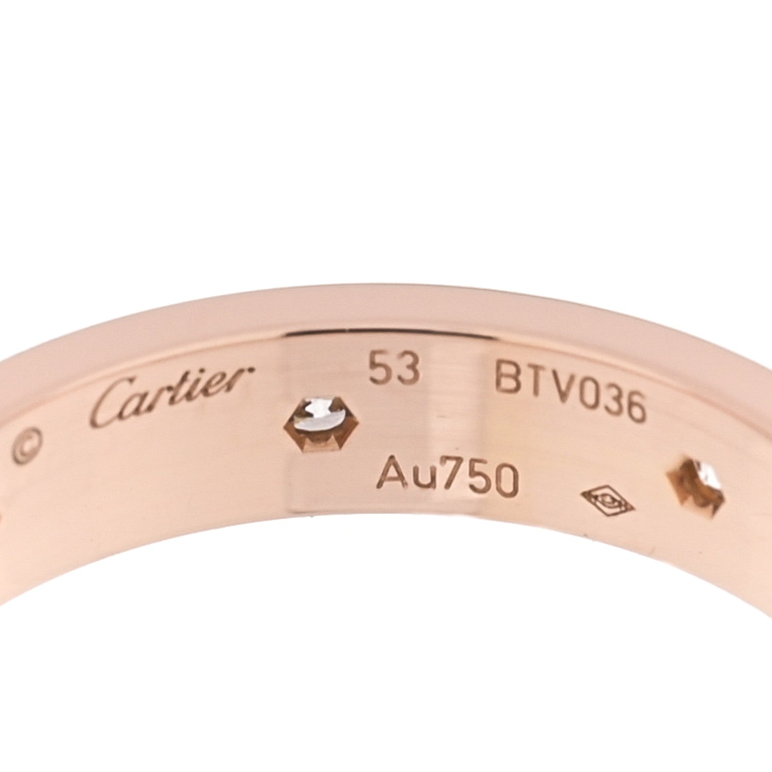Cartier 18K Pink Gold 8 Diamond 4mm LOVE Wedding Band Ring 53 6.5 4 of 4