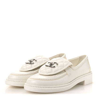 Chanel Shiny Lambskin Quilted CC Turnlock Loafers 37.5 White 4 of 12