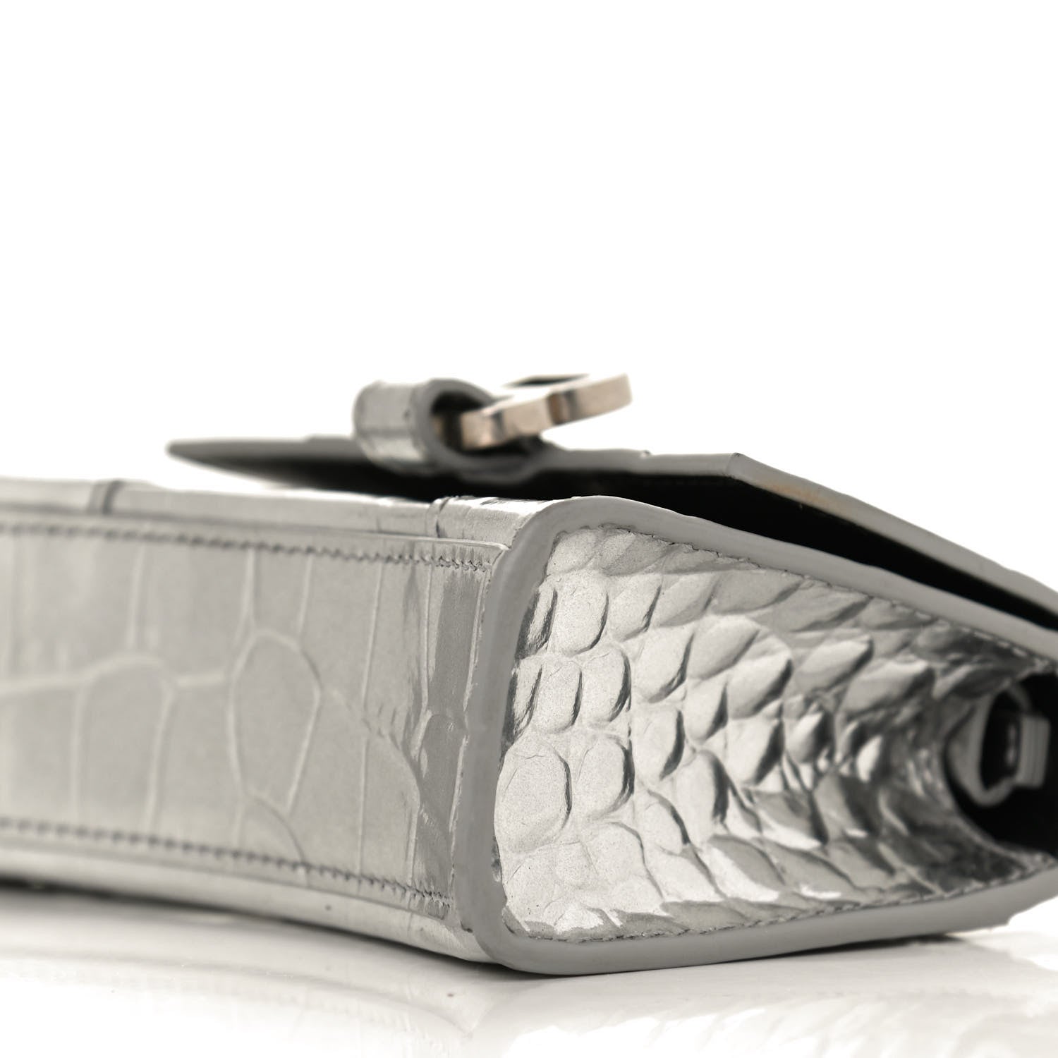 Balenciaga Metallic Calfskin Crocodile Embossed Hourglass Top Handle Bag Mini Silver 9 of 9