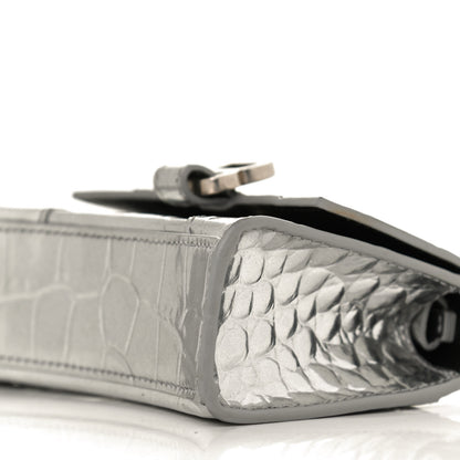 Balenciaga Metallic Calfskin Crocodile Embossed Hourglass Top Handle Bag Mini Silver 9 of 9