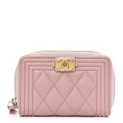 Chanel Caviar Quilted Boy Zip Around Coin Purse Wallet Light Pink 1 of 10