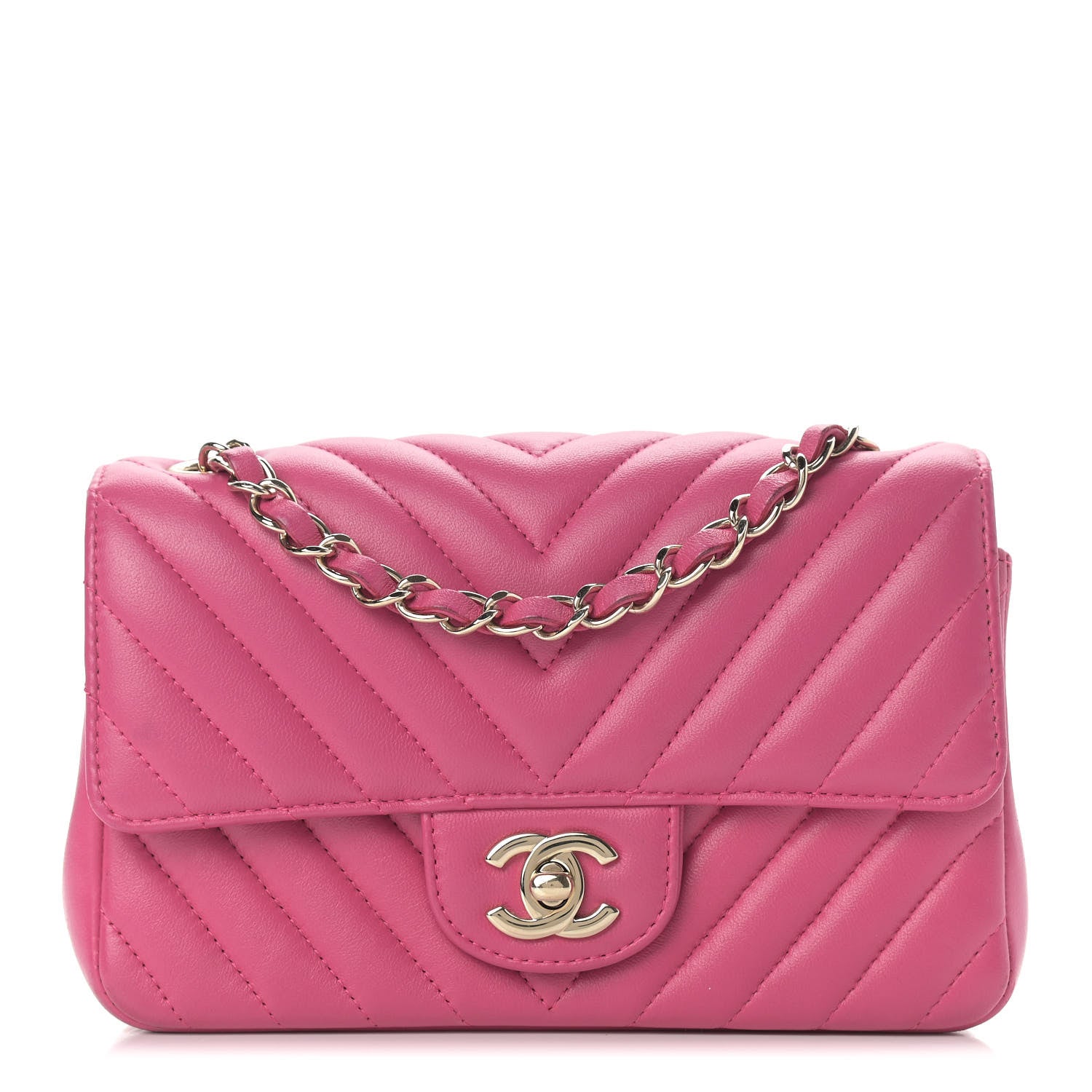 Chanel Lambskin Chevron Quilted Mini Rectangular Flap Dark Pink 1 of 12