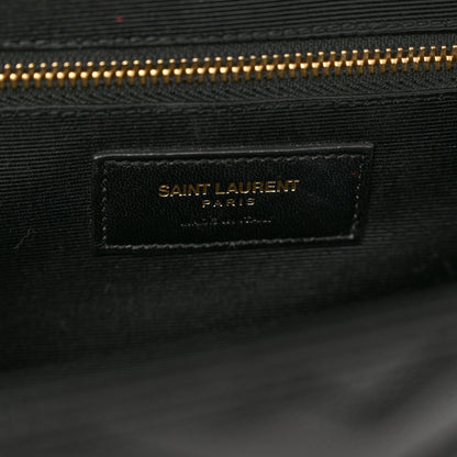 Saint Laurent Grain De Poudre Matelasse Chevron Large Monogram Satchel Black 7 of 9