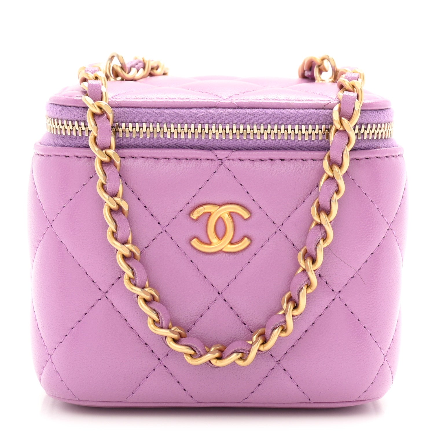 Chanel Lambskin Quilted Pearl Crush Mini Vanity Case With Chain Purple 1 of 11