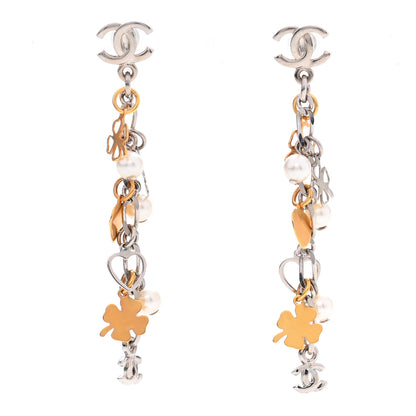 Chanel Metal Clover CC Drop Earrings Gold Silver 1 of 4