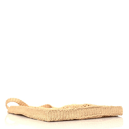Prada Yarn Raffia Effect Crochet Logo Embroidered Tote Bag Naturale 4 of 8