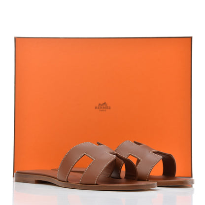 Hermes Box Calfskin Oran Sandals 37 Gold 16 of 16