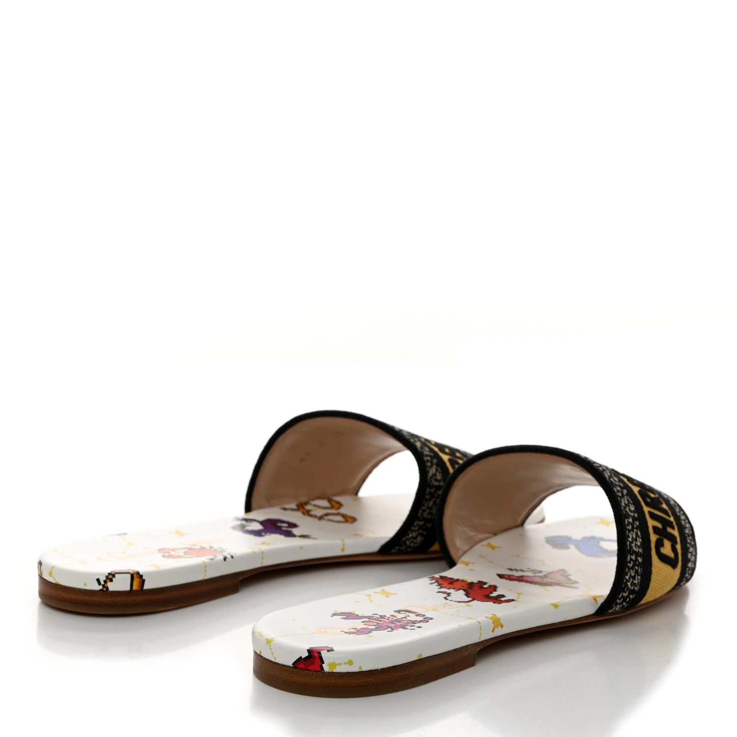 Christian Dior Canvas Embroidered Zodiac Mules Slide Sandals 38 White Multi 4 of 10