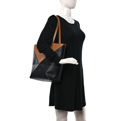 Loewe Shiny Calfskin Medium Puzzle Fold Tote Warm Desert Black 2 of 9