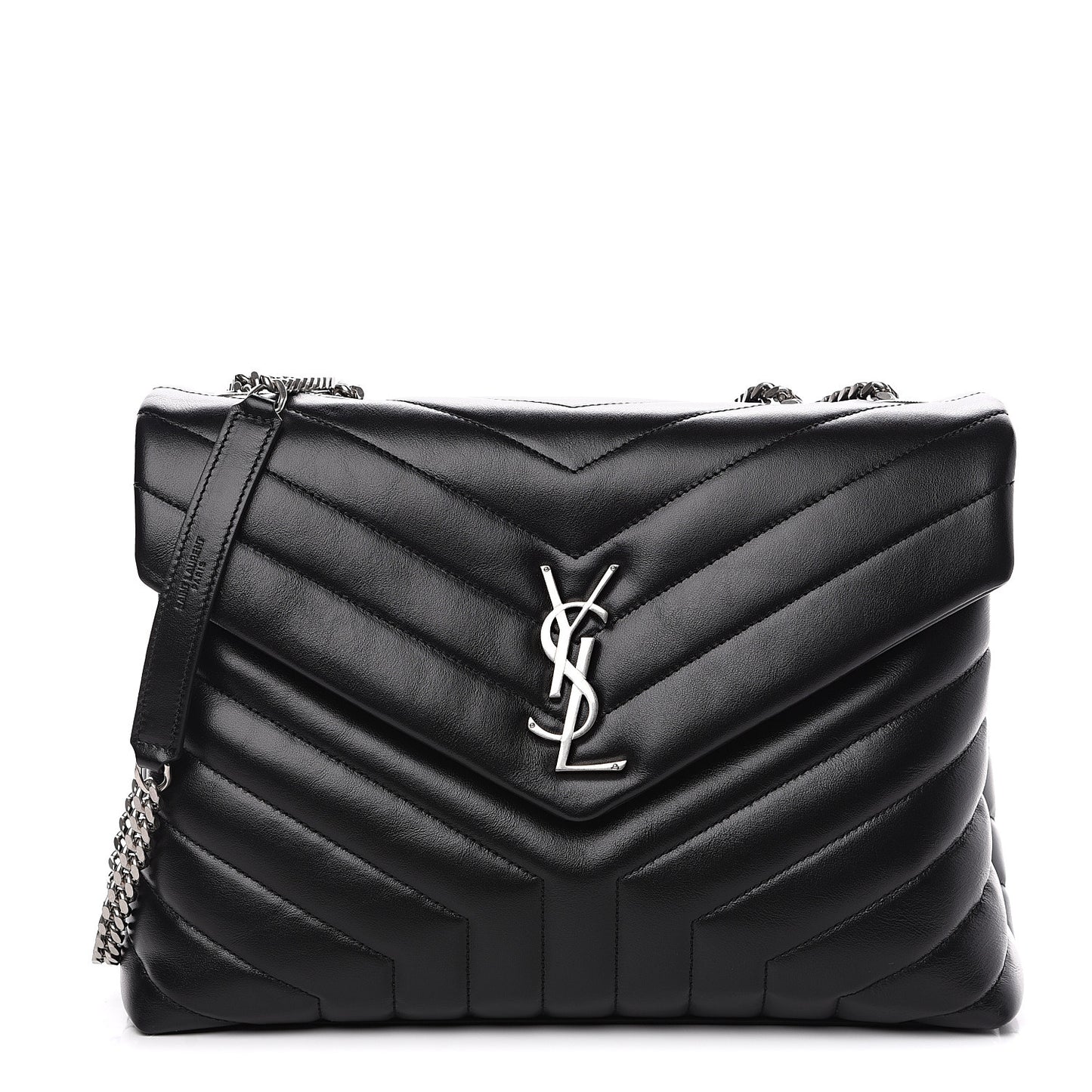 Calfskin Y Quilted Monogram Medium Loulou Chain Satchel Black