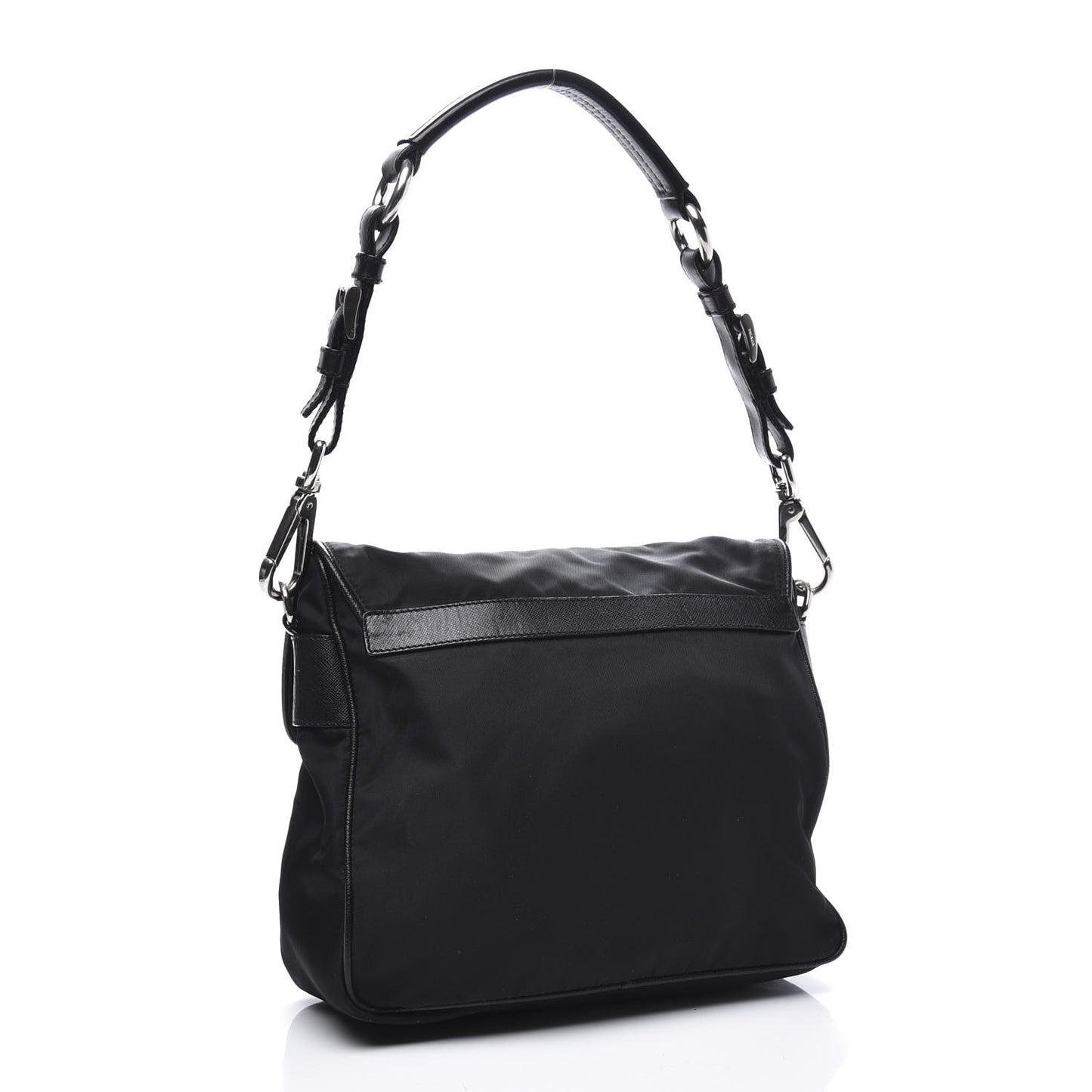 Nylon Vela Saffiano Shoulder Bag Black