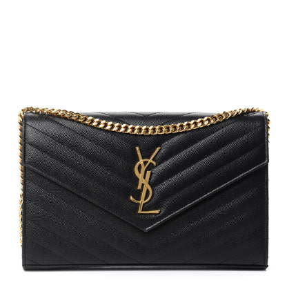 Saint Laurent Grain De Poudre Matelasse Chevron Monogram Chain Wallet Black 1 of 10