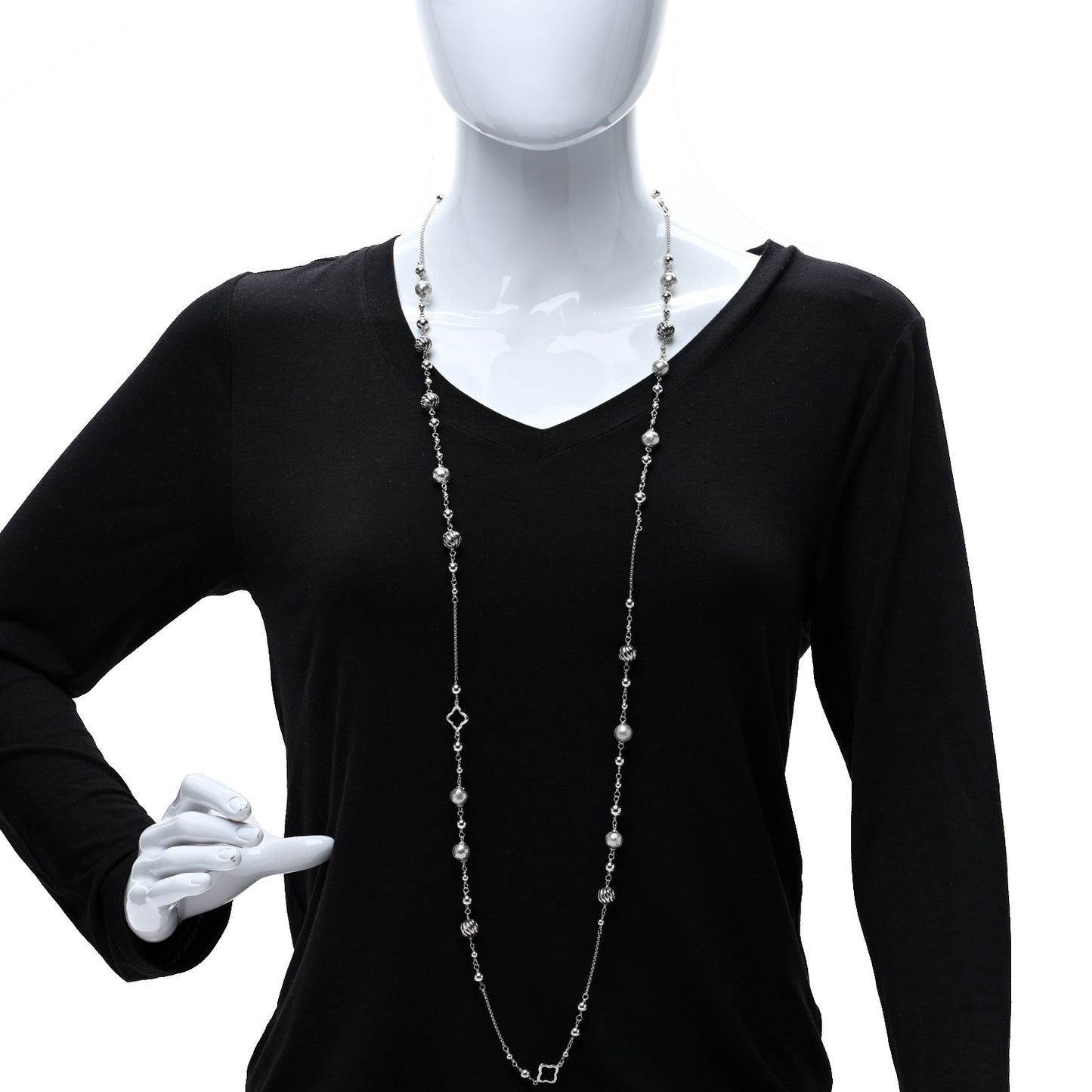 Sterling Silver Quatrefoil Bead Chain Necklace