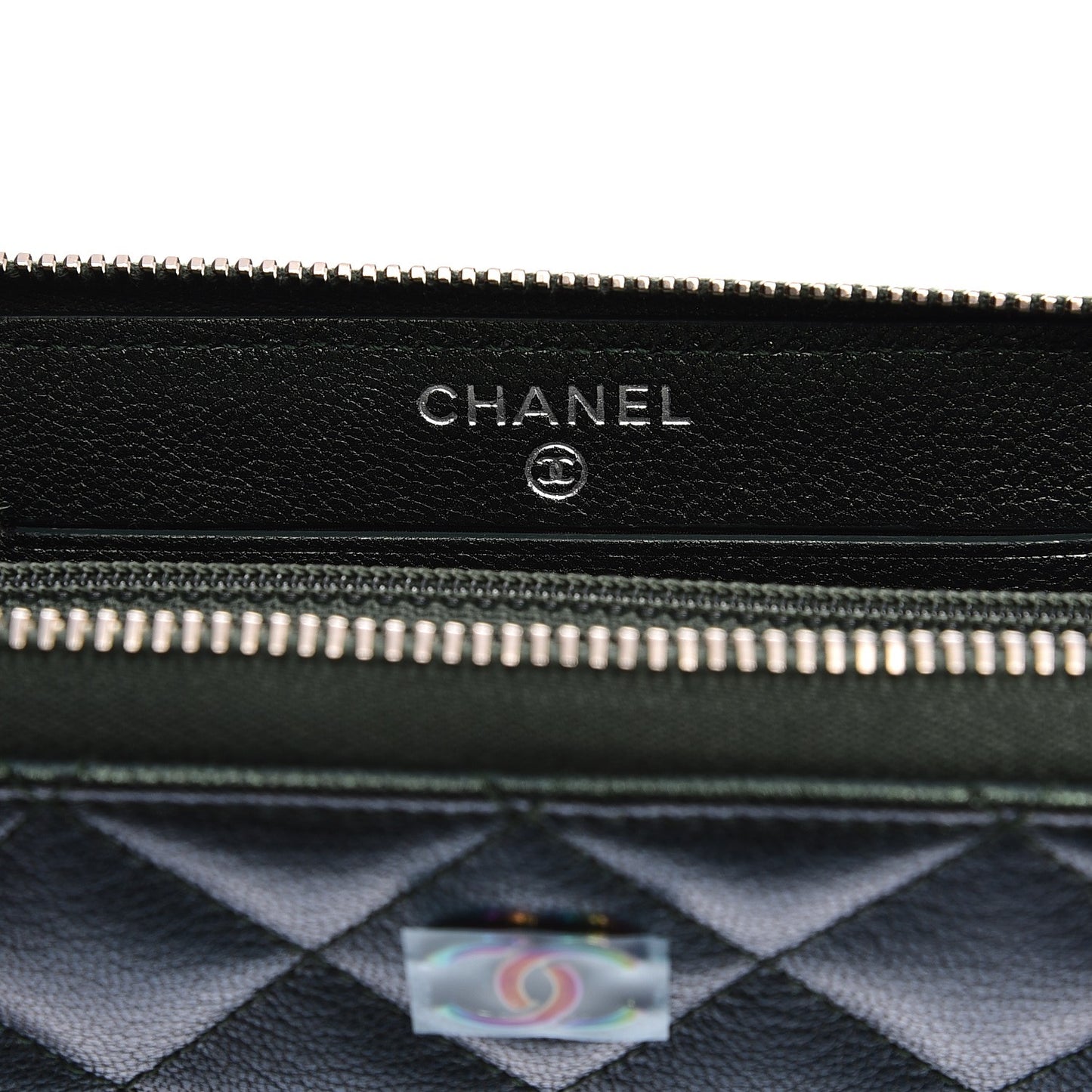 Iridescent Goatskin Quilted Small Zip Around Wallet Green