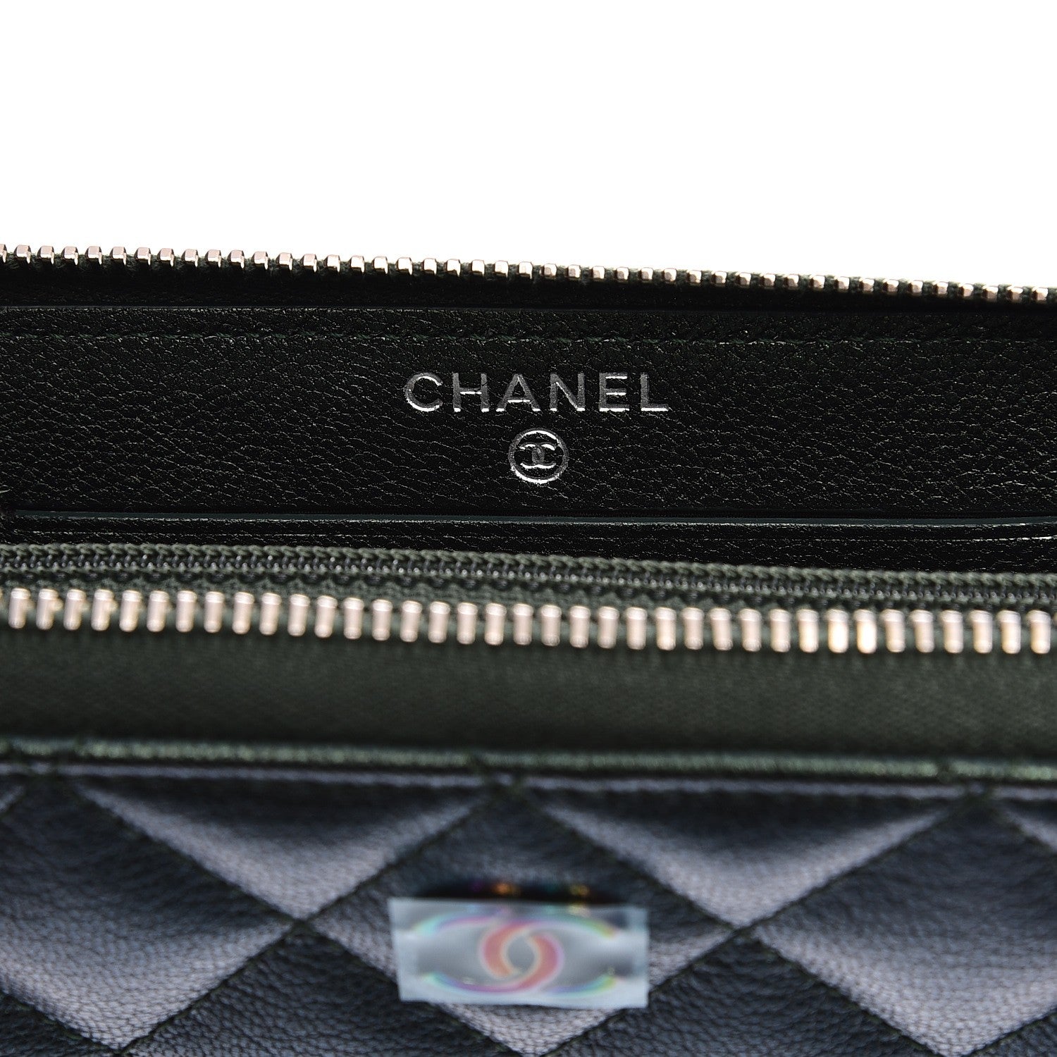 Chanel Iridescent Goatskin Quilted Small Zip Around Wallet Green 7 of 9