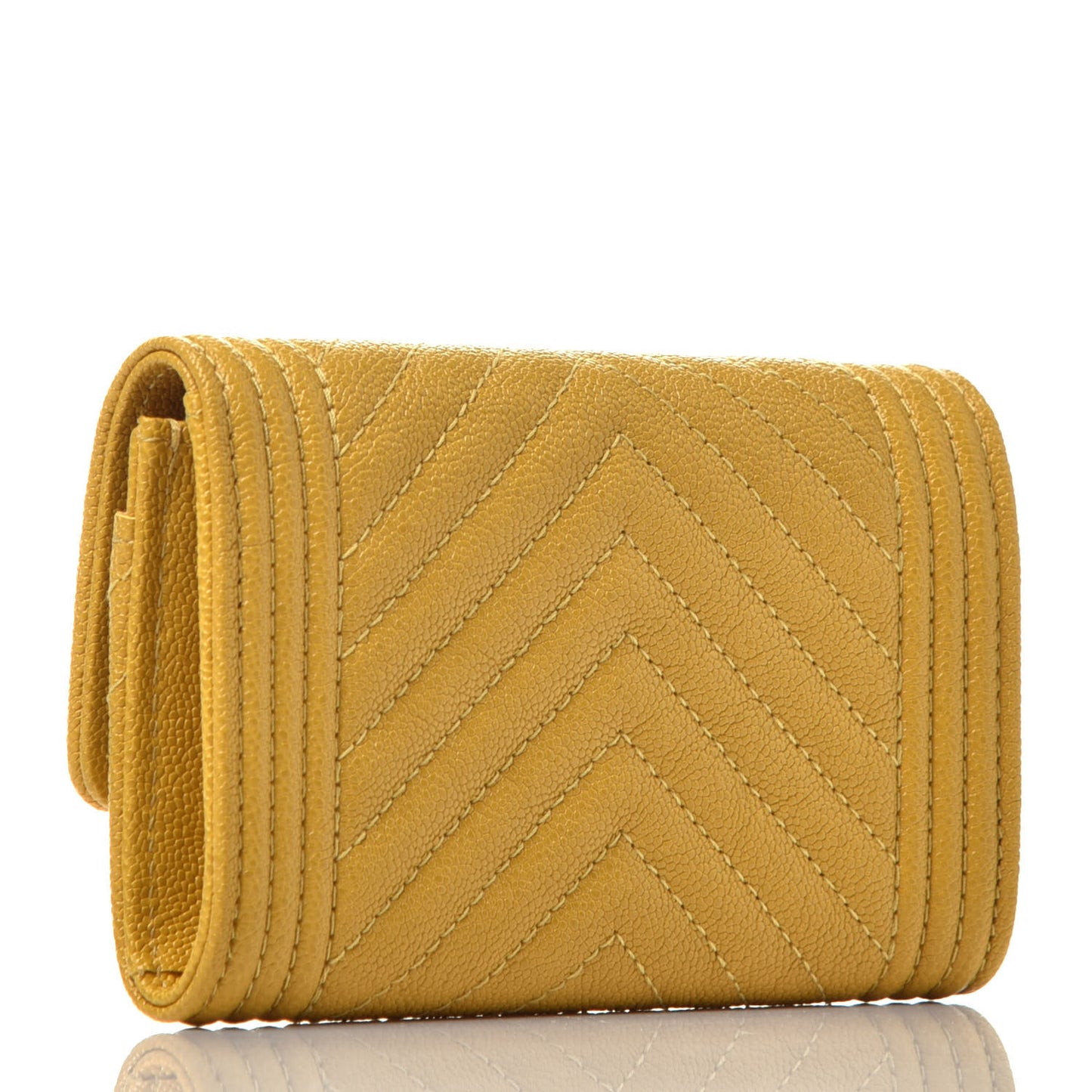 Caviar Quilted Chevron Boy Card Holder Wallet Yellow