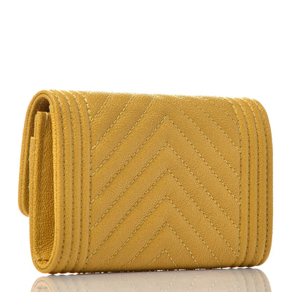 Chanel Caviar Quilted Chevron Boy Card Holder Wallet Yellow 3 of 8