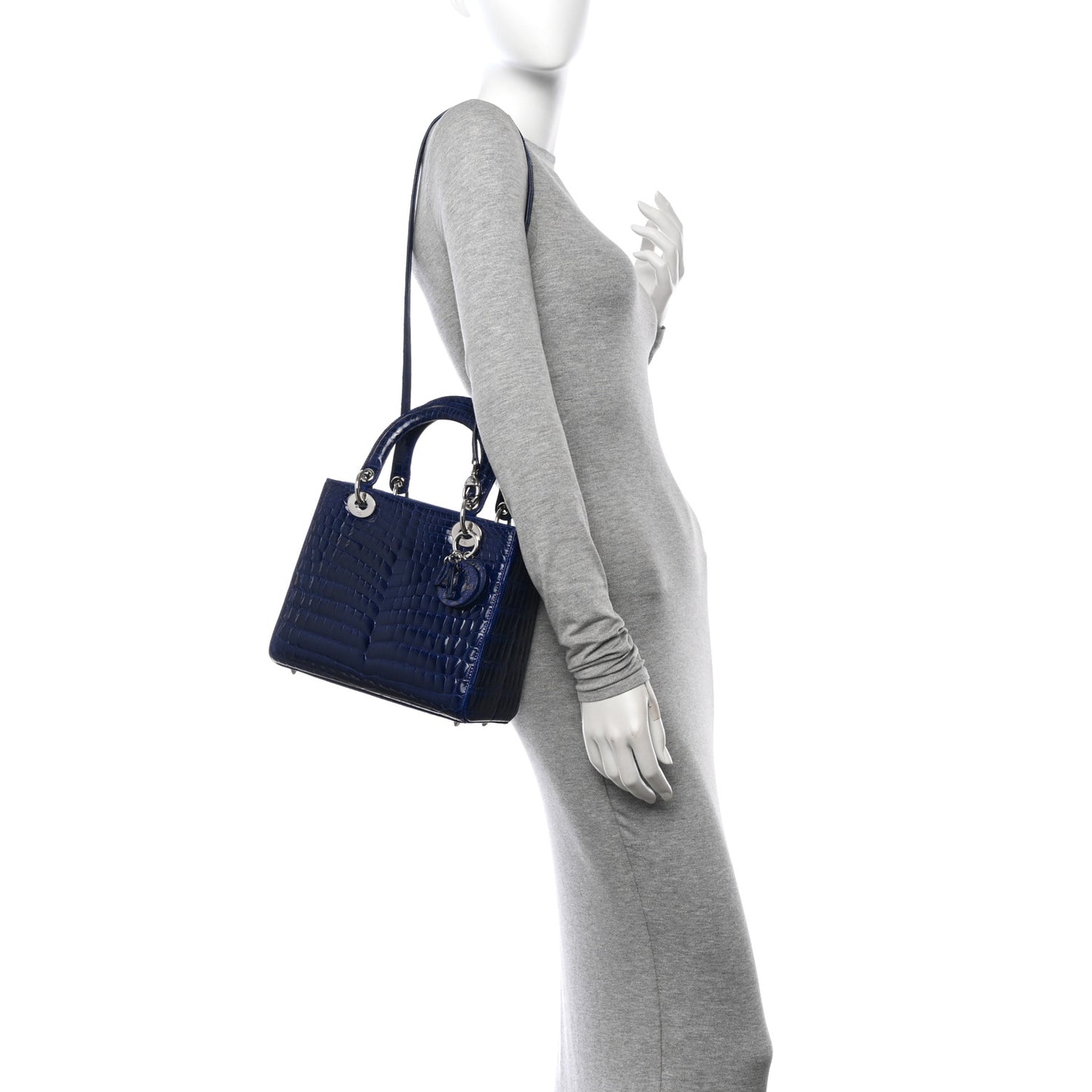 Alligator Medium Lady Dior Blue Roi