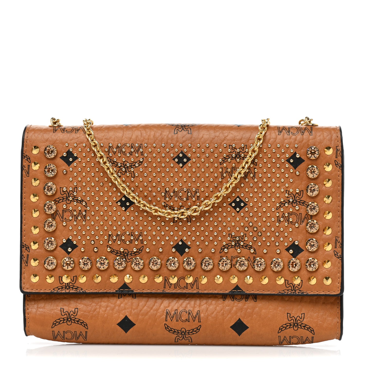 MCM Visetos Studded Chain Wallet Cognac 1 of 9
