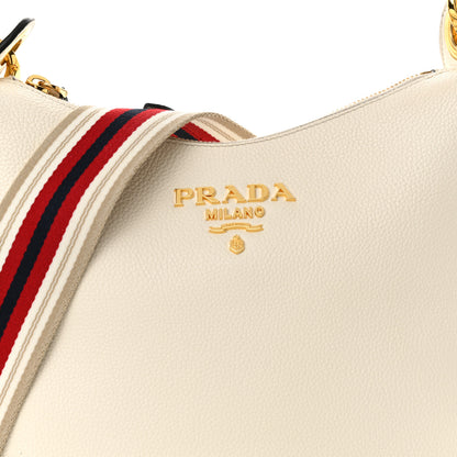 Prada Vitello Daino Zippered Messenger Hobo White 8 of 11