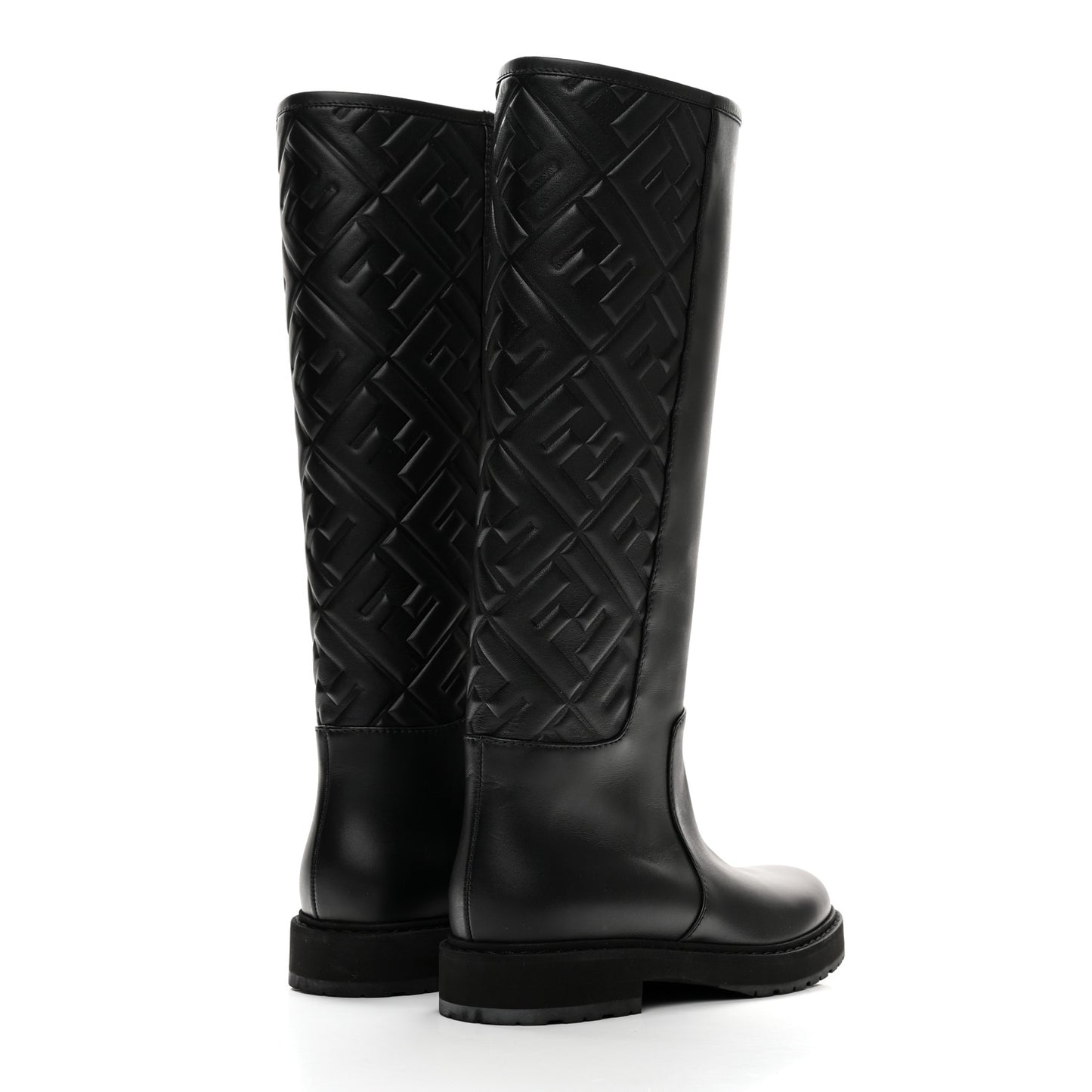 Vitello Nappa FF Embossed Tall Boots 37 Black