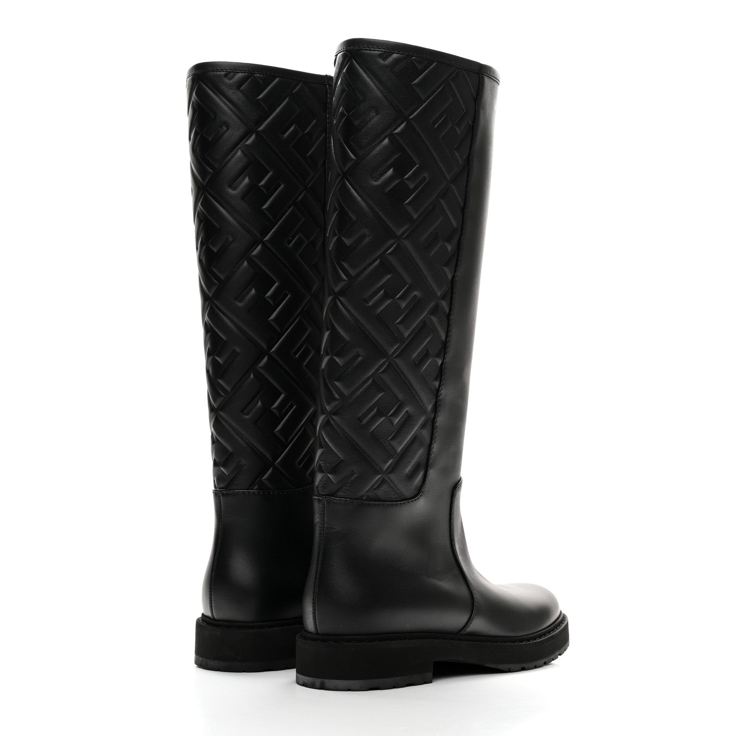 Fendi Vitello Nappa FF Embossed Tall Boots 37 Black 4 of 8