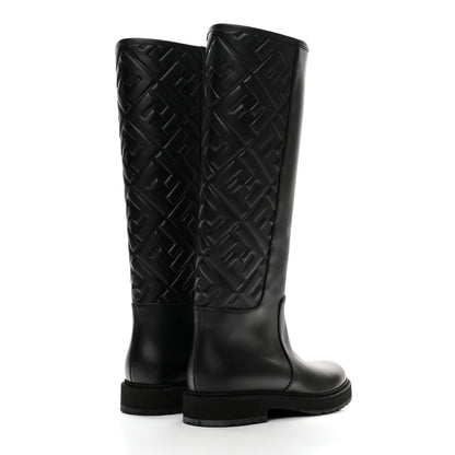 Fendi Vitello Nappa FF Embossed Tall Boots 37 Black 4 of 8