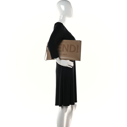 Fendi Vitello King Logo Embossed Large Flat Pouch Miele Scuro 2 of 10