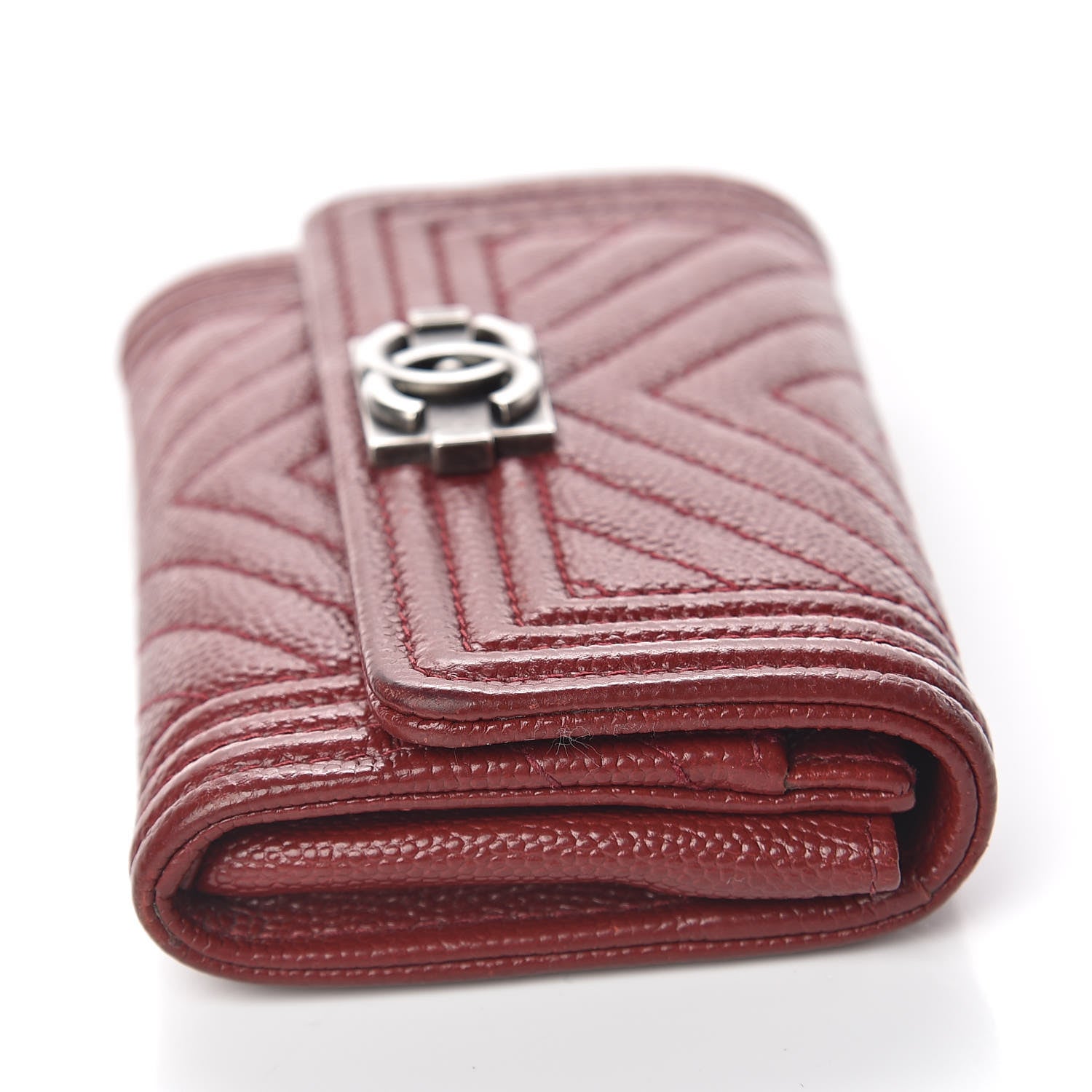 Chanel Caviar Chevron Quilted Flap Boy Card Holder Dark Red 14 of 18
