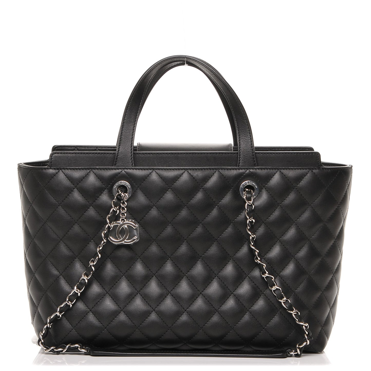 Calfskin Quilted Large Shopping Tote Black