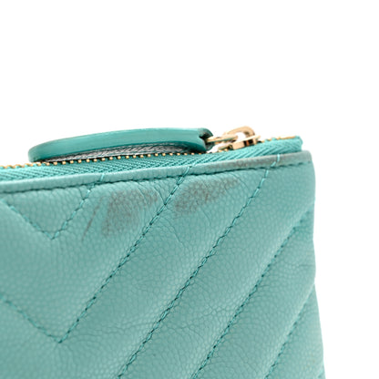 Chanel Caviar Chevron Quilted Small Cosmetic Case Light Blue 8 of 8