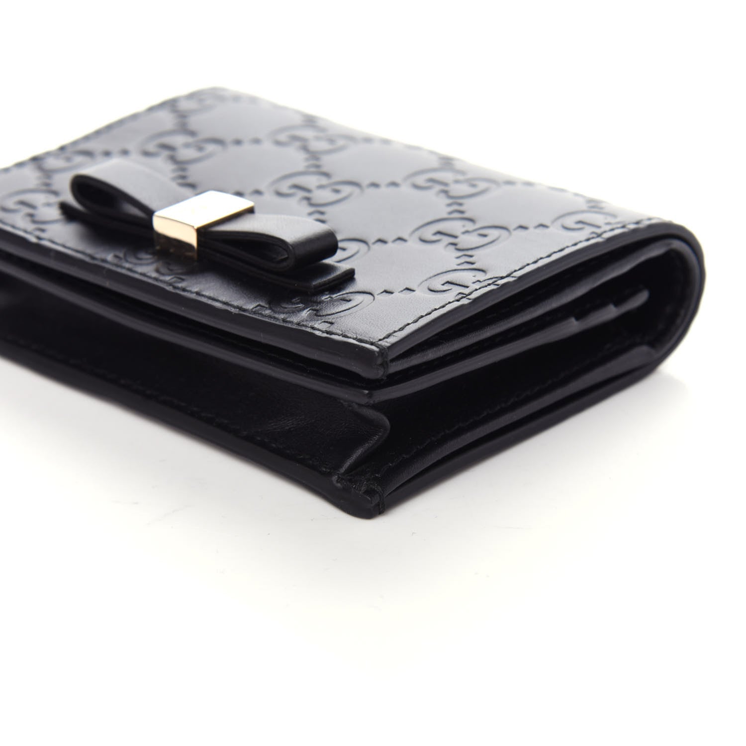 Gucci Guccissima Signature Bowy Card Case Wallet Black 8 of 9