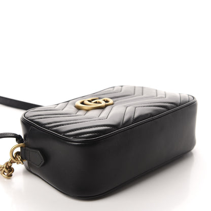 Gucci Calfskin Matelasse Small GG Marmont Chain Shoulder Bag Black 3 of 9