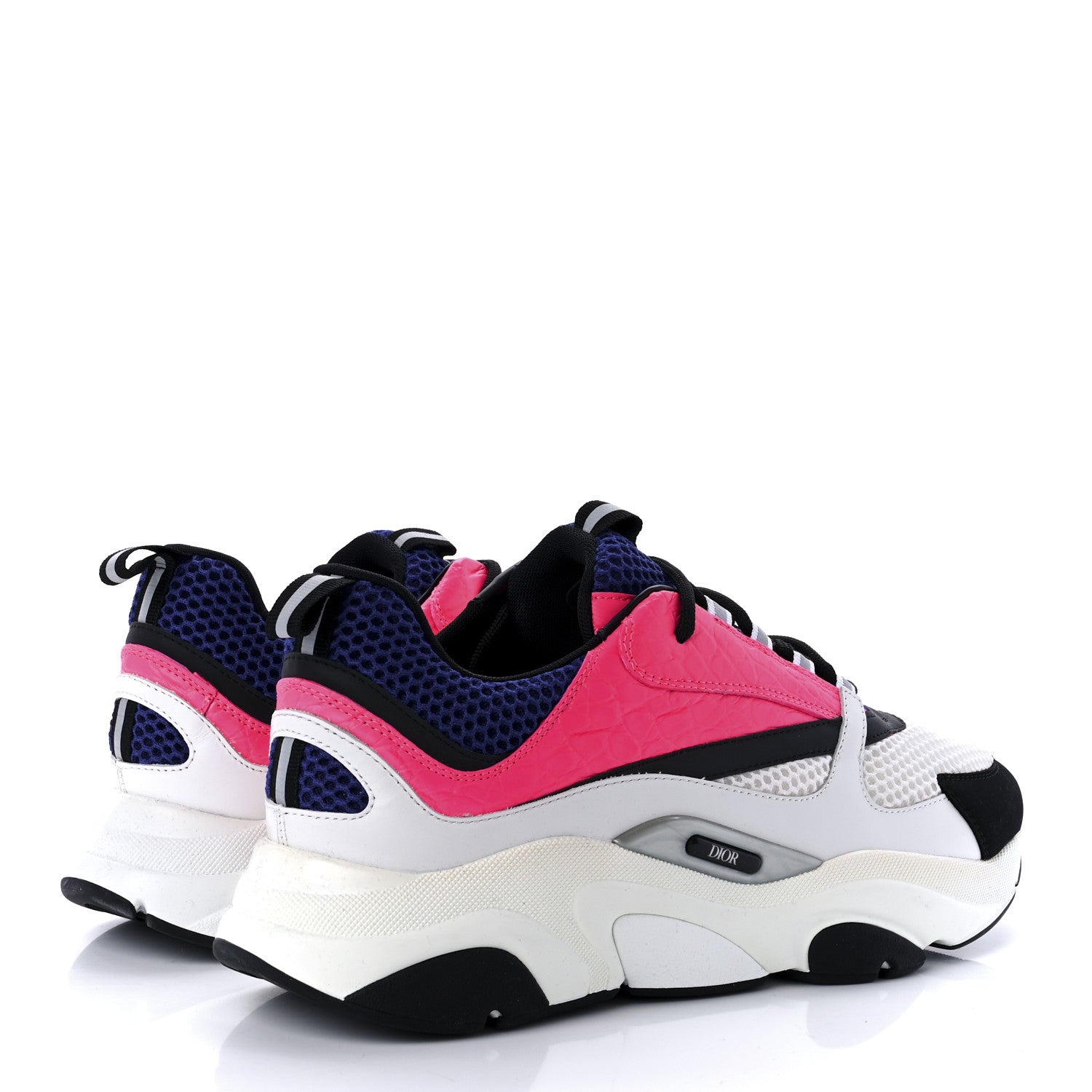 Christian Dior Technical Mesh Calfskin Crocodile Embossed Mens B22 Sneakers 44 White Pink Blue 4 of 9