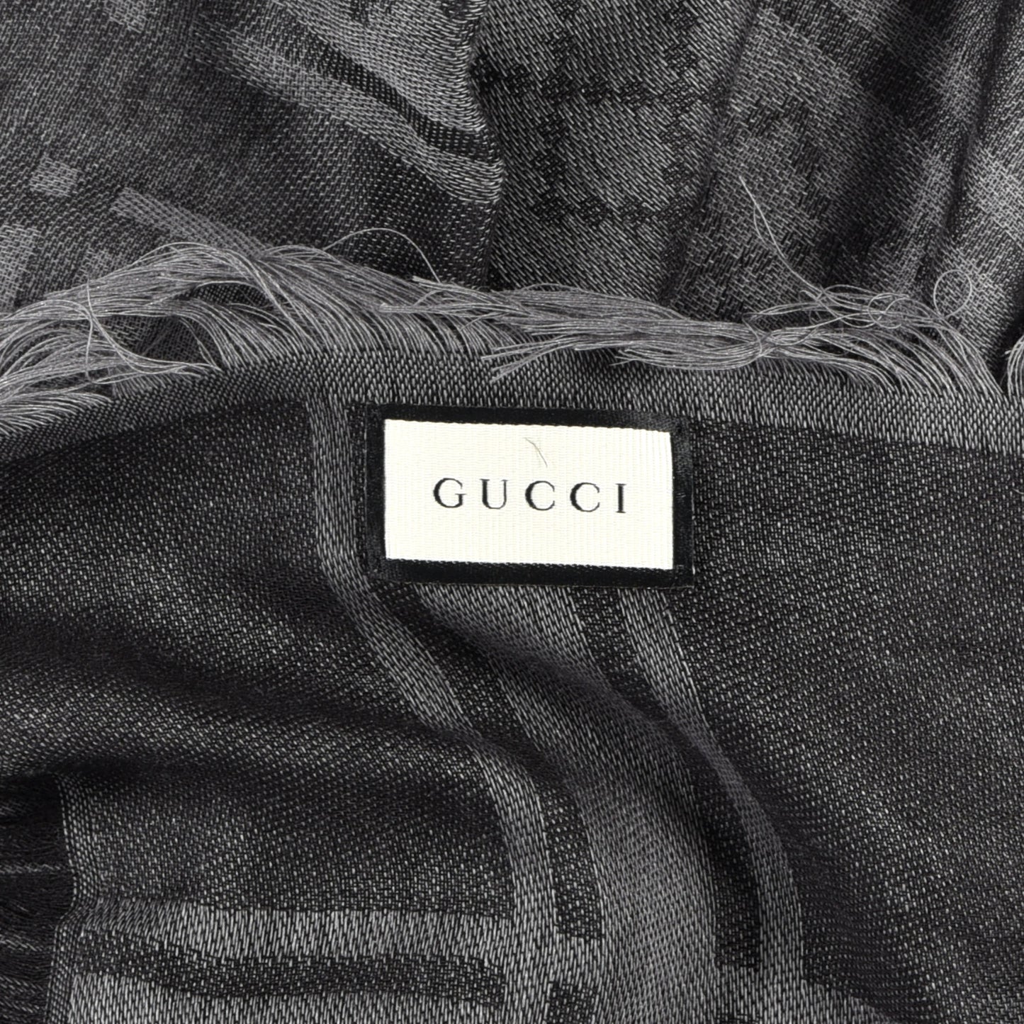 Wool Silk GG Monogram Diamante Plaid Surviee Shawl Graphite Black