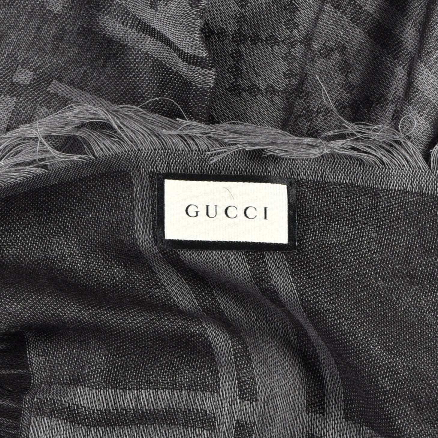 Gucci Wool Silk GG Monogram Diamante Plaid Surviee Shawl Graphite Black 2 of 3