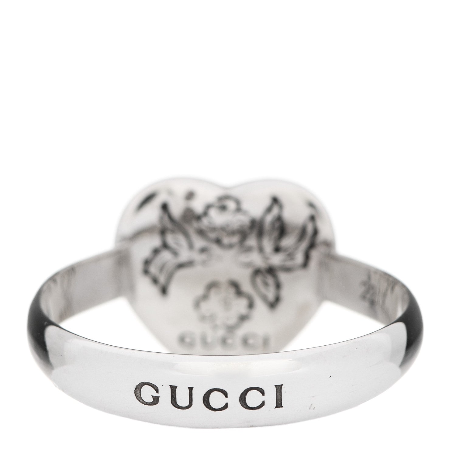 Gucci Sterling Silver Blind for Love Heart Band Ring 61 9.5 3 of 6