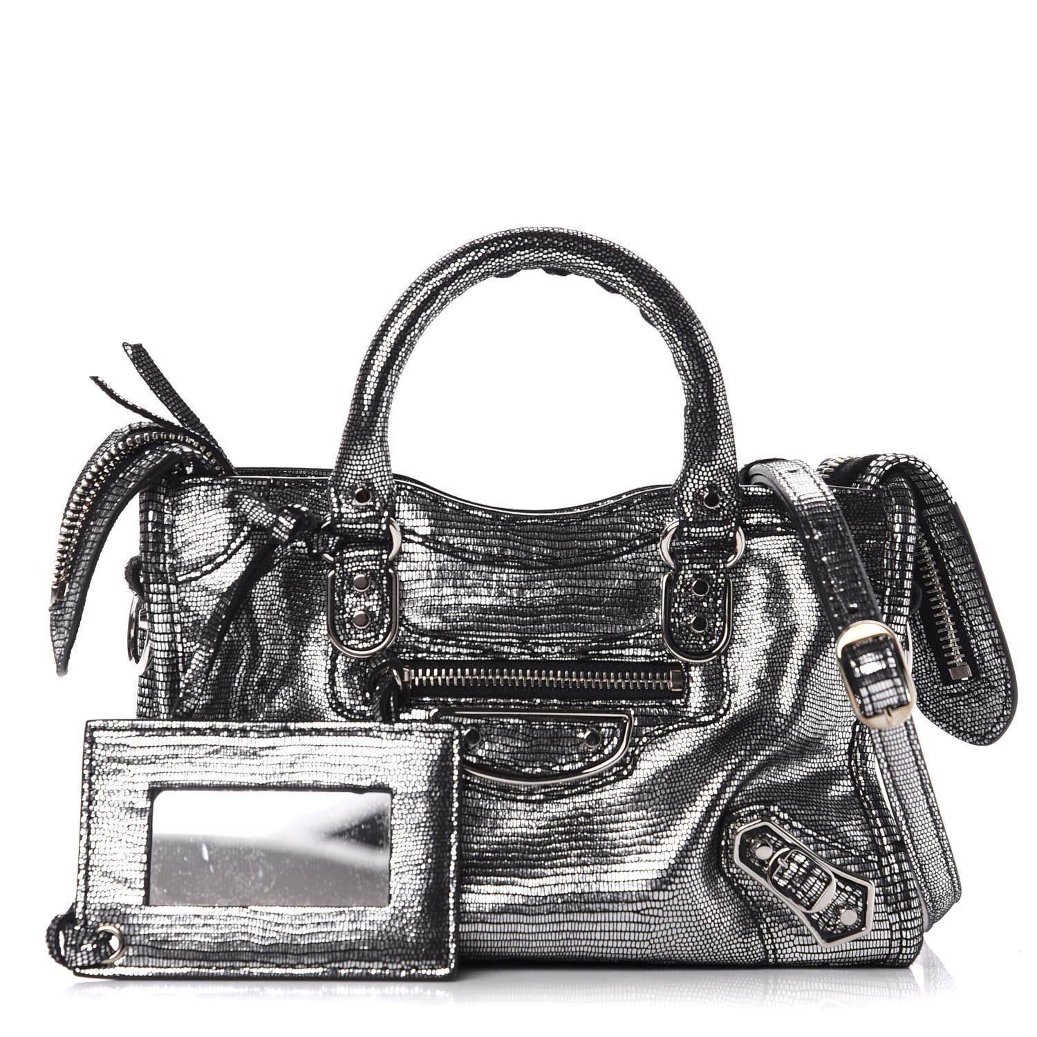Balenciaga Metallic Calfskin Lizard Embossed Silver Metallic Edge Hardware Nano City Silver 1 of 9