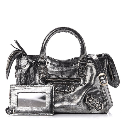 Balenciaga Metallic Calfskin Lizard Embossed Silver Metallic Edge Hardware Nano City Silver 1 of 9