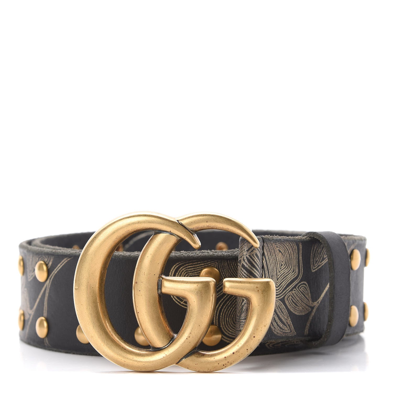 Gucci Calfskin Studded Printed GG Belt 95 38 Black 1 of 6