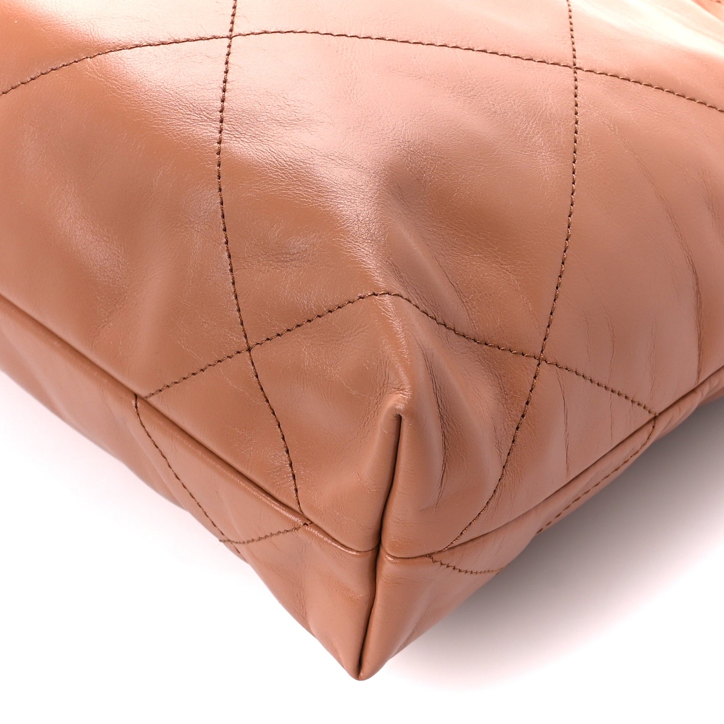 Shiny Calfskin Quilted Small Chanel 22 Camel