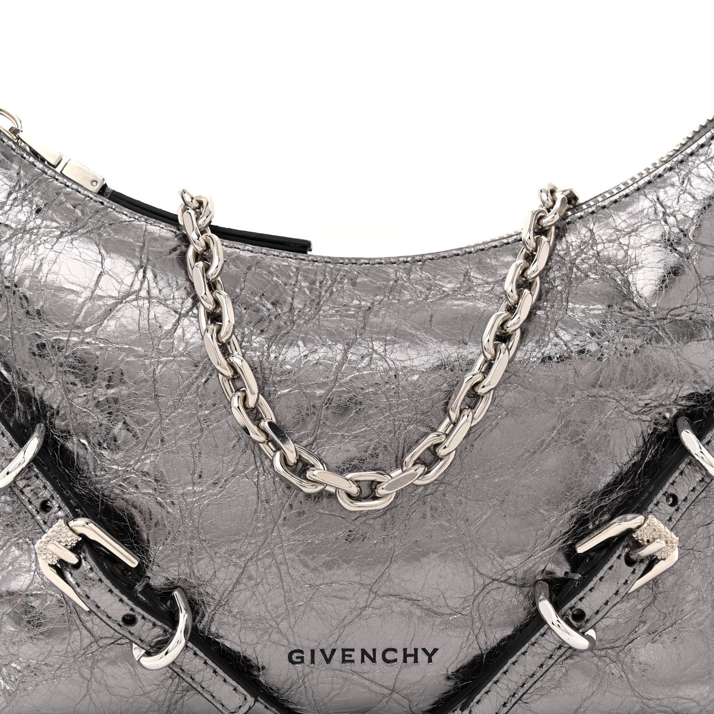 Metallic Calfskin Mini Voyou Bag Silver