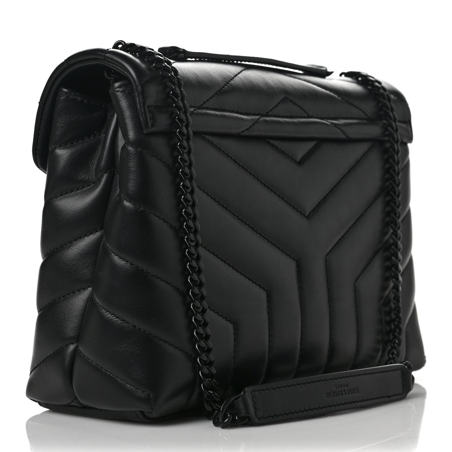 Calfskin Y Quilted Monogram Small Loulou Chain Satchel Black