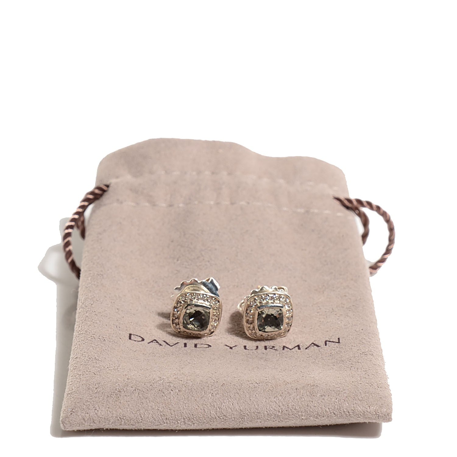 David Yurman Sterling Silver Diamond Prasiolite 7mm Petite Albion Earrings 6 of 6