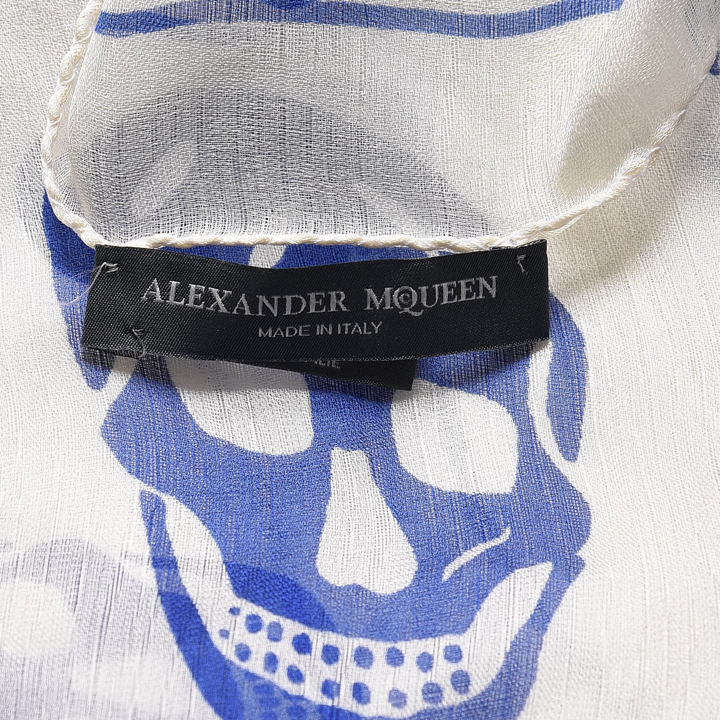 Silk Chiffon Skull Scarf Ivory Blue