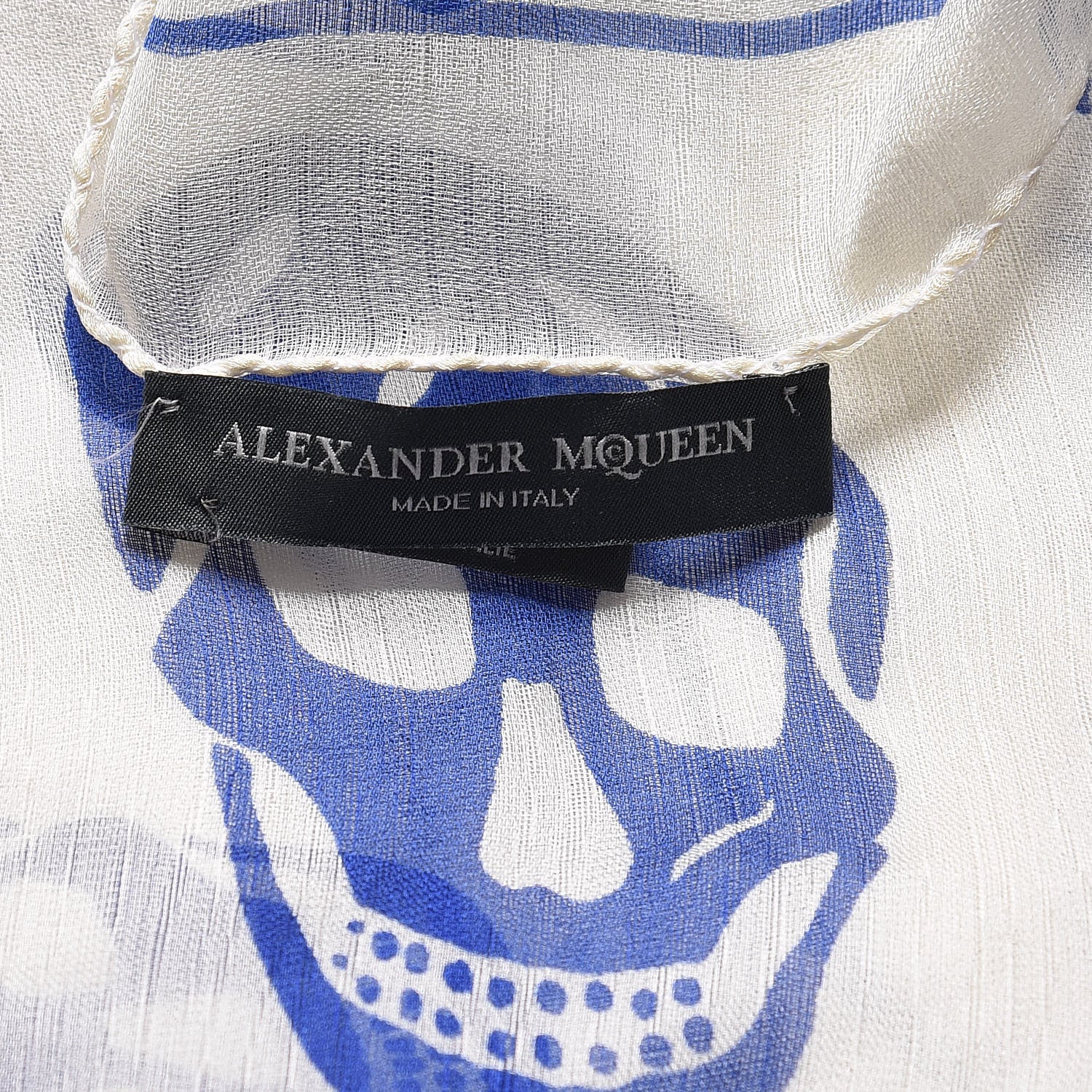 Alexander McQueen Silk Chiffon Skull Scarf Ivory Blue 4 of 4