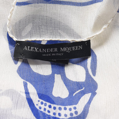 Alexander McQueen Silk Chiffon Skull Scarf Ivory Blue 4 of 4